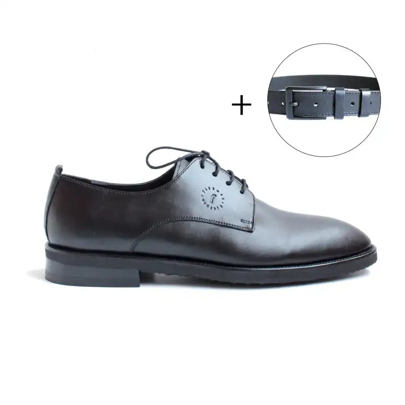 Black Leather Shoes + Belt Combination