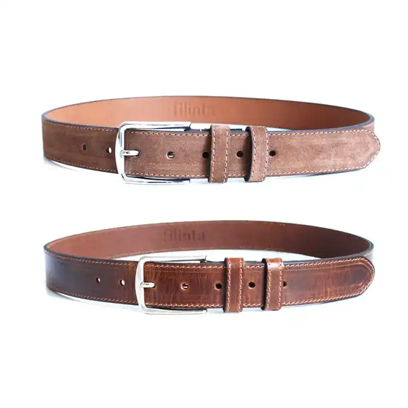 Brown Suede + Leather Belt Combination