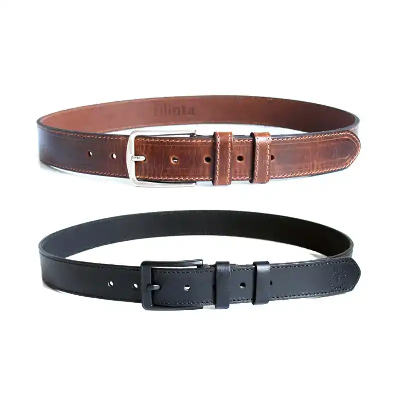 Brown + Black Leather Belt Combination