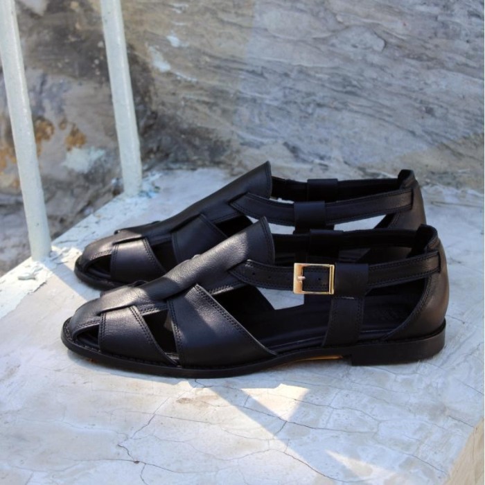 Black Assos Women's Leather Sandals