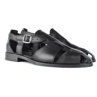 Black Assos Men's Leather Sandals