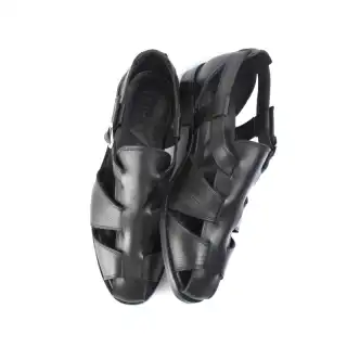 Black Assos Men's Leather Sandals