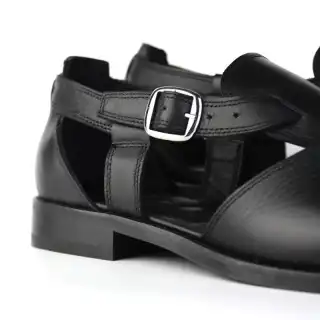 Black Assos Men's Leather Sandals